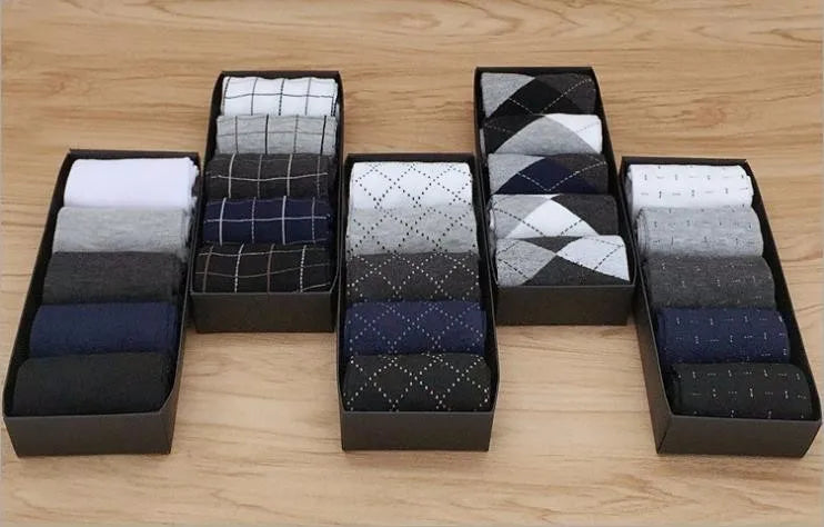 5 Pairs/lot Cotton Men's Dress Sock Solid Color