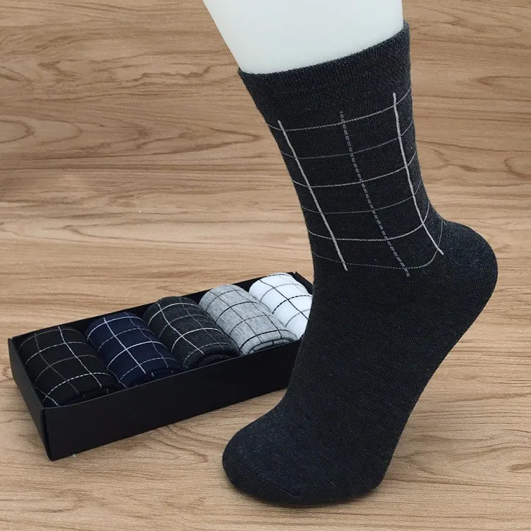 5 Pairs/lot Cotton Men's Dress Sock Solid Color