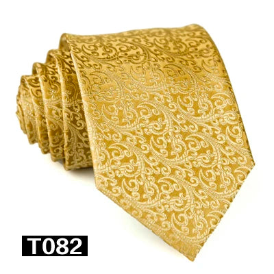 Solid Floral Paisley Yellow Gold Men's Ties Neckties 100% Silk Jacquard Woven Tie Sets Pocket Square Party Wedding