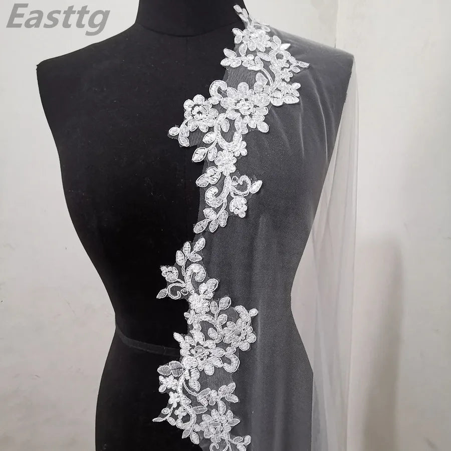 White/Ivory Wedding Veil 3m Long Comb Lace Mantilla Cathedral Bridal Veils