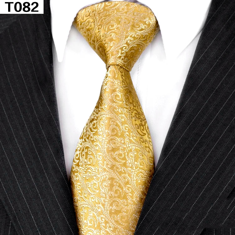 Solid Floral Paisley Yellow Gold Men's Ties Neckties 100% Silk Jacquard Woven Tie Sets Pocket Square Party Wedding
