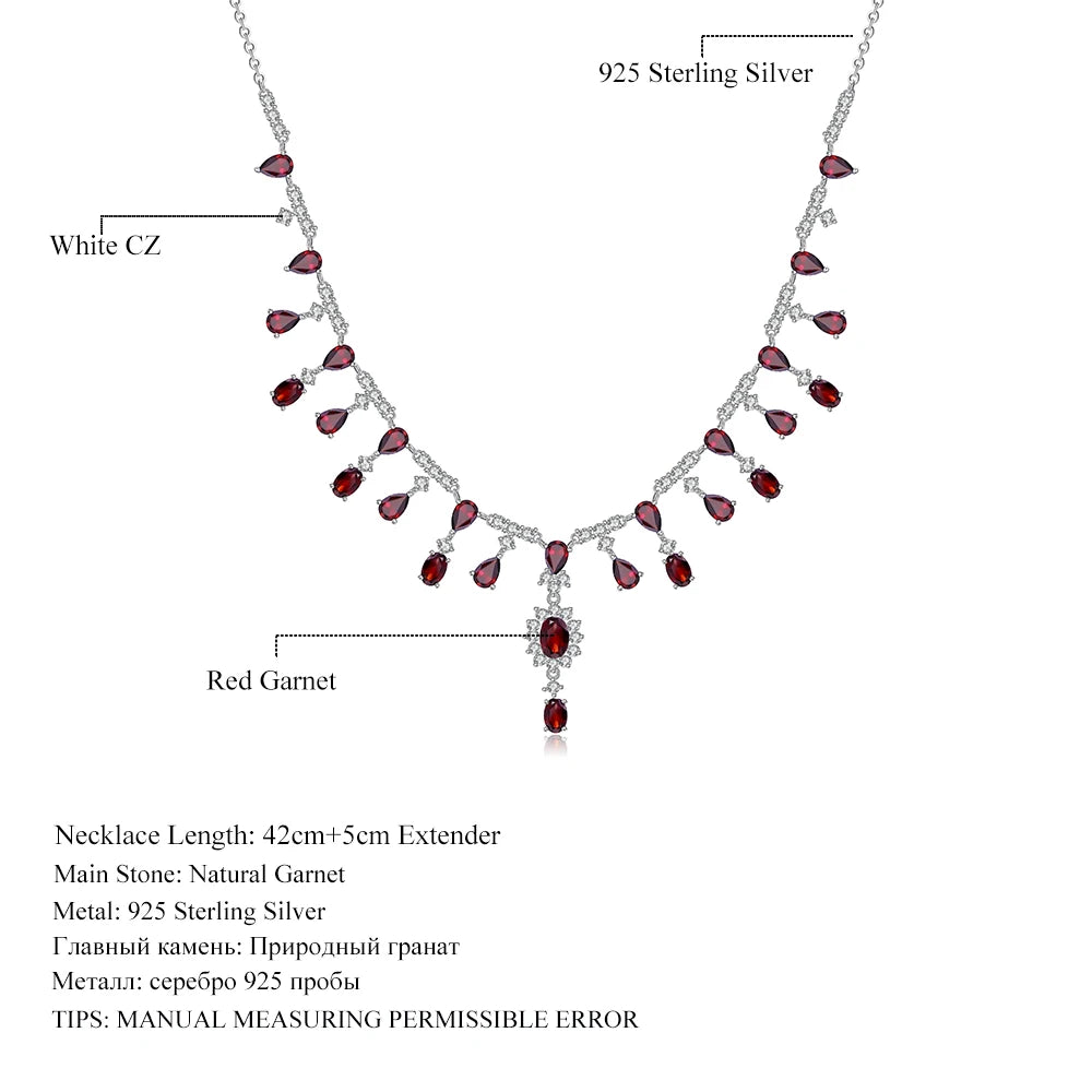 GEM'S BALLET 15.2Ct Natural Red Garnet Gemstone Necklace 925 Sterling Silver Fine Jewelry