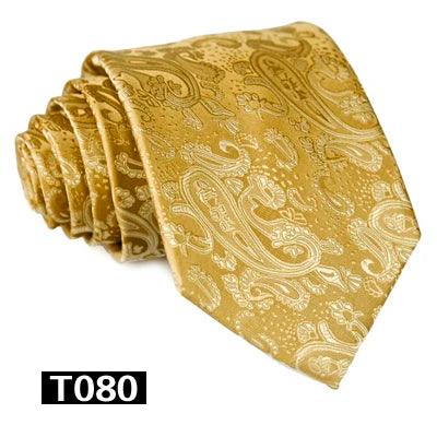 Solid Floral Paisley Yellow Gold Men's Ties Neckties 100% Silk Jacquard Woven Tie Sets Pocket Square Party Wedding