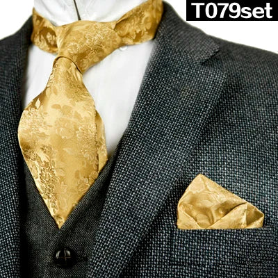 Solid Floral Paisley Yellow Gold Men's Ties Neckties 100% Silk Jacquard Woven Tie Sets Pocket Square Party Wedding