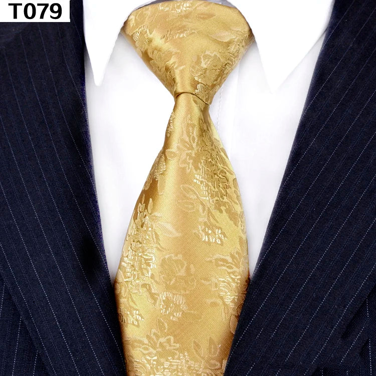Solid Floral Paisley Yellow Gold Men's Ties Neckties 100% Silk Jacquard Woven Tie Sets Pocket Square Party Wedding