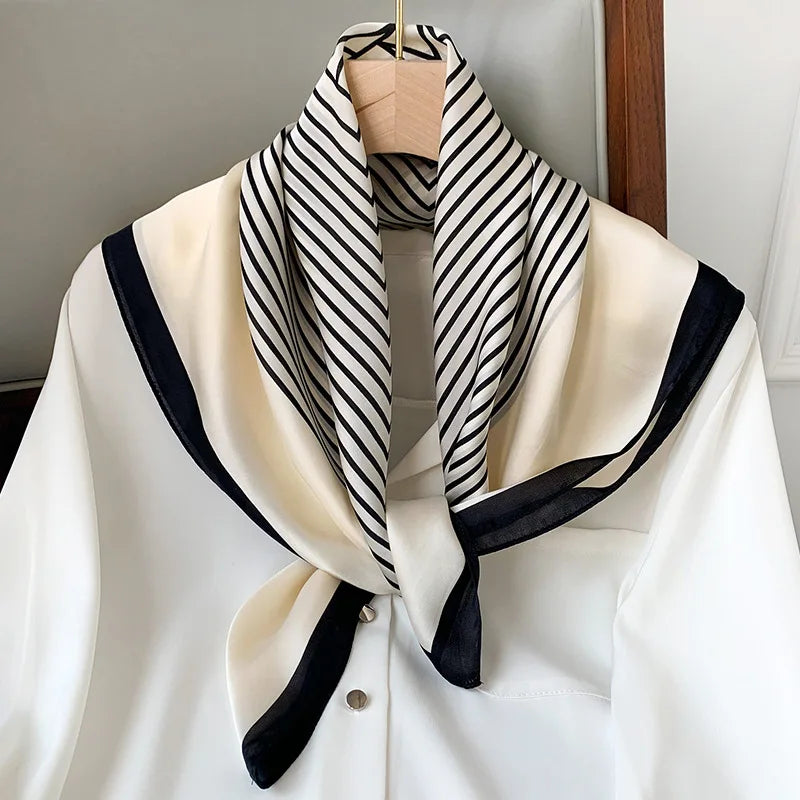 Luxury Brand Silk Satin Square Plaid Scarf