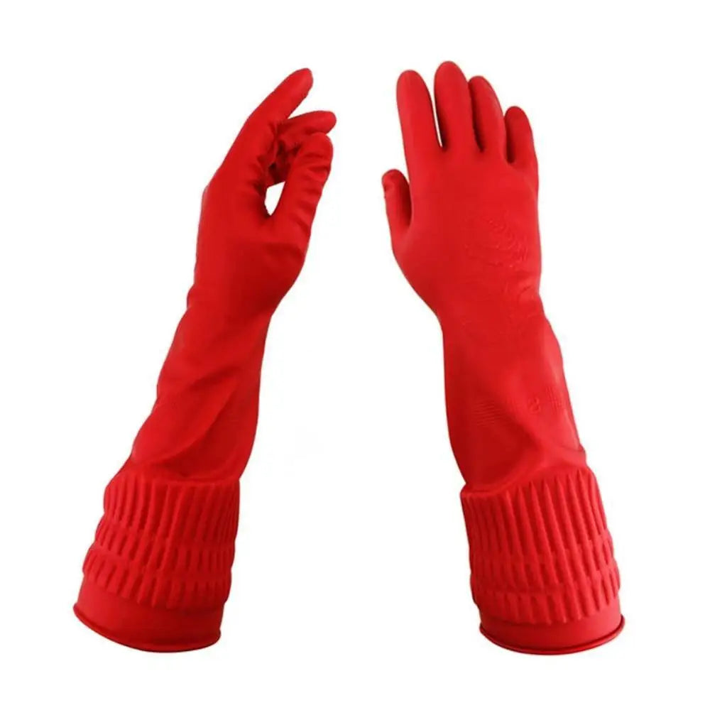 Kitchen Gloves Washing Dishes Cleaning Washing Red Long Rubber Sleeve Waterproof Latex Tool Gloves Gloves D8M5