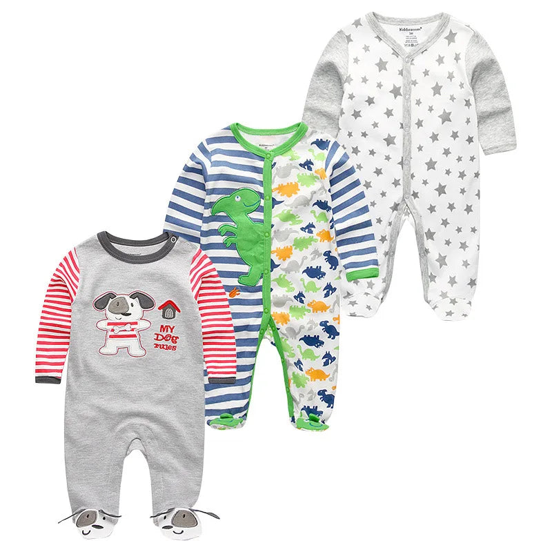 0-12Months Baby Rompers Newborn Pajamas Girls Boys 100% Cotton Long Sleeve 1/2/3 Pieces