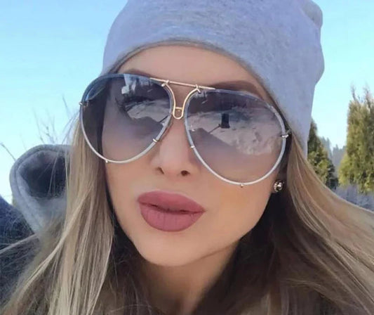 Fashion Pilot Sunglasses Women Oversized Luxury Sun Cool Mirror Vintage Gradient Shades UV400
