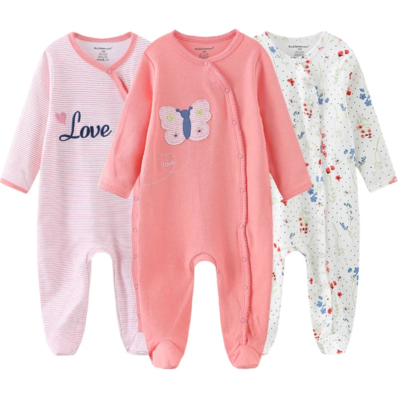 0-12Months Baby Rompers Newborn Pajamas Girls Boys 100% Cotton Long Sleeve 1/2/3 Pieces