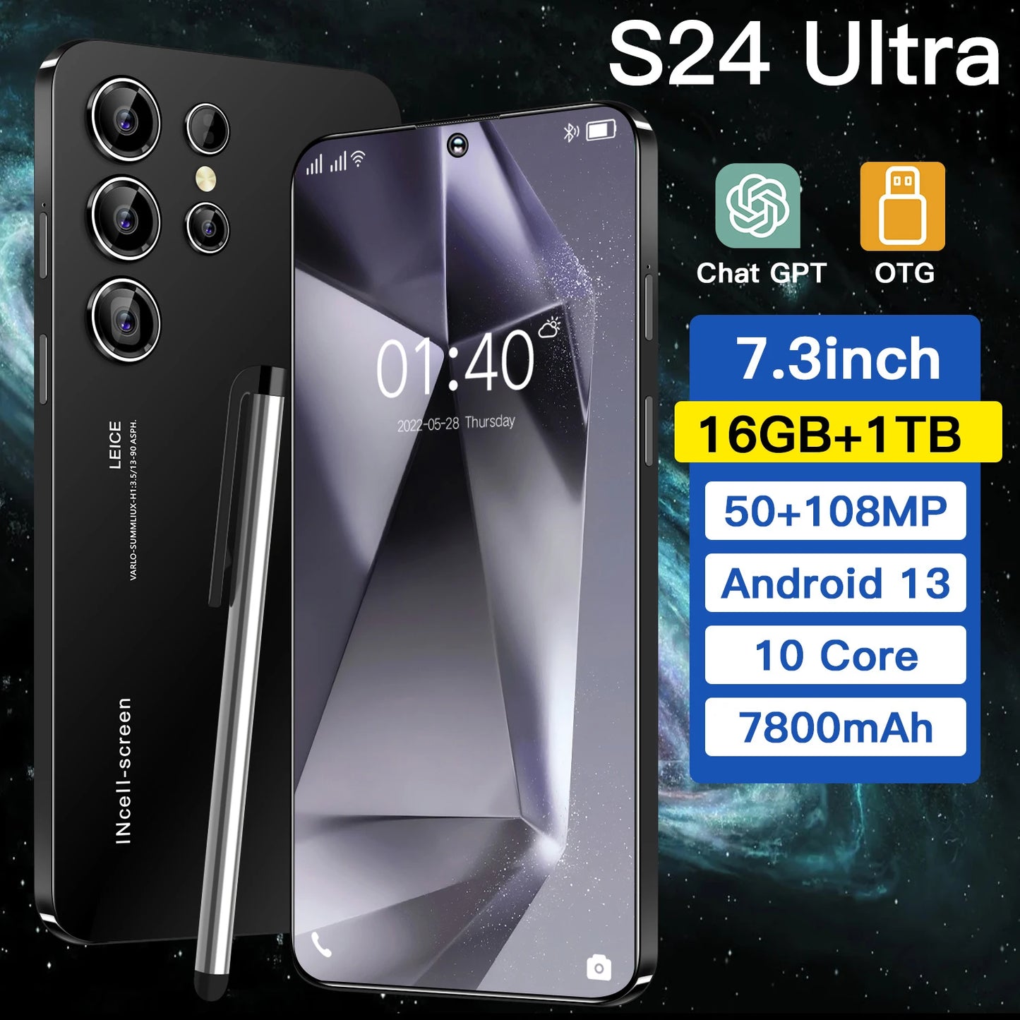 2025 Global Version 5G S25 S24 Ultra 6.8-Inch HD Android Cell Phone Deca Core CPU 16GB+1TB Unlocked New English French Spanish