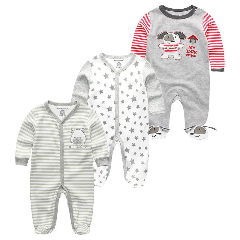 0-12Months Baby Rompers Newborn Pajamas Girls Boys 100% Cotton Long Sleeve 1/2/3 Pieces