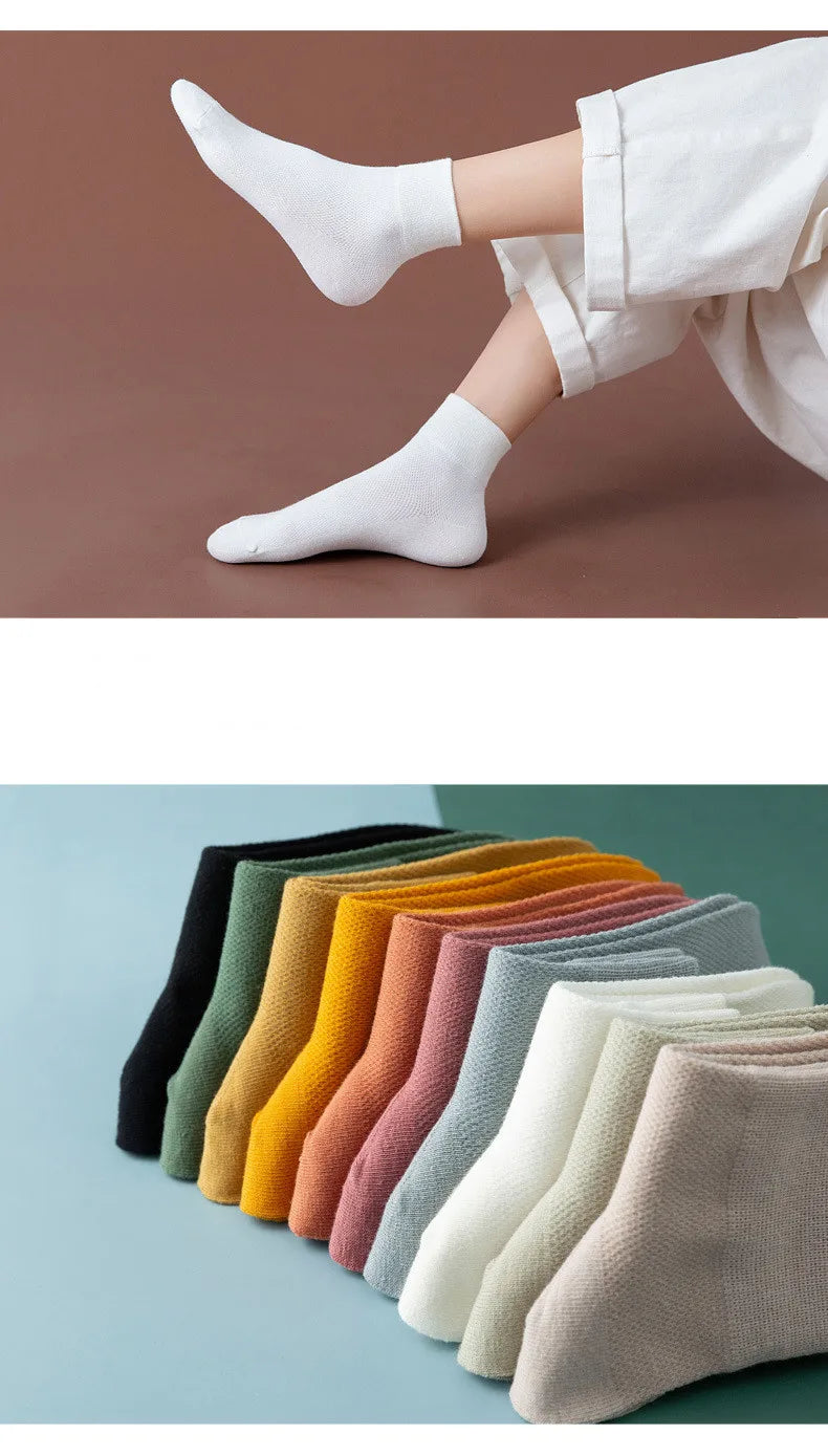 Cotton Breathable Solid Color Woman Summer Thin Socks