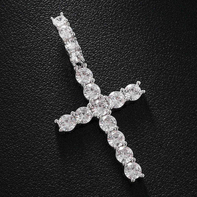 Moissanite Men Women Hip Hop Cross Pendant 925 Sterling Silver Material Fine Jewelry