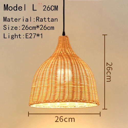 Bamboo Hand Knitted Wood Rattan Creative Hanging Lamp Light Fixture