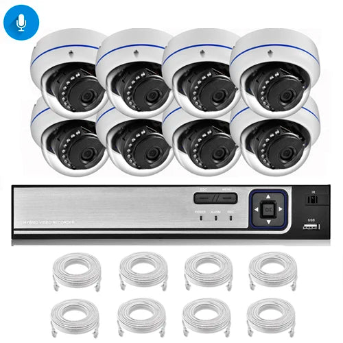 AZISHN 4K 8MP Video Surveillance Set 8CH POE NVR kit AI Human Detection IP Camera Indoor Outdoor Audio Recorder Security System