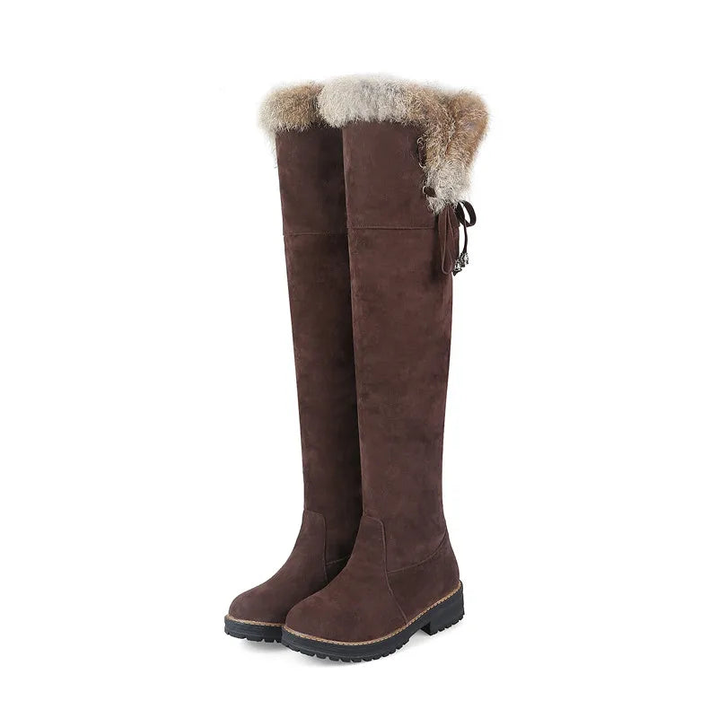 Women Warm Winter Snow Boots Shoes Suede Knee High Low heels Warm Fur