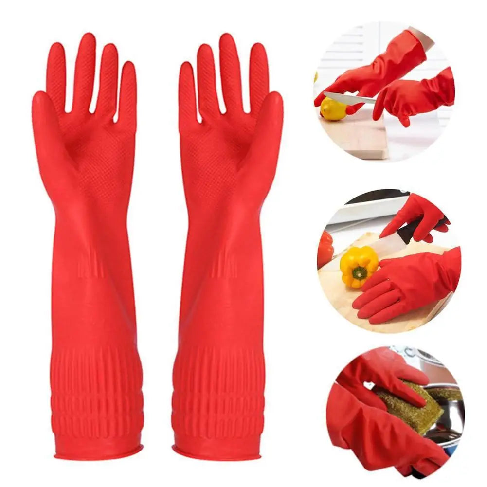 Kitchen Gloves Washing Dishes Cleaning Washing Red Long Rubber Sleeve Waterproof Latex Tool Gloves Gloves D8M5