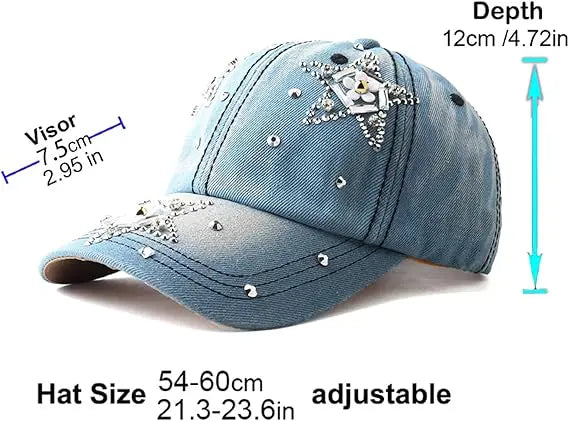 Women's Shiny Bling Denim Diamonds Hat Sparkling Rhinestone Baseball Cap