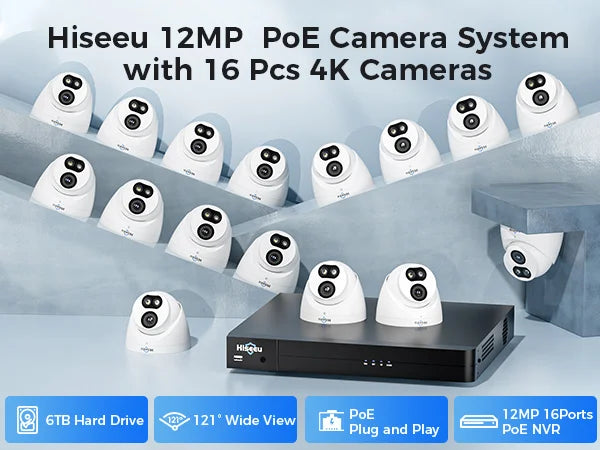 Hiseeu 4K 16-Channel POE NVR Security Camera System 8MP Surveillance Camera Kit with Color Night Vision