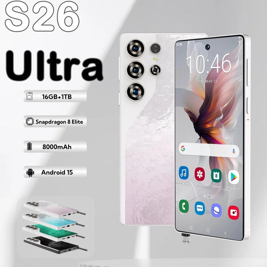 S26 Ultra 16GB+1TB 5G Android 15 Smartphone 7.3 Inch Dual Card Deca Core HD Resolution 100W Quick Unlocked Gaming Phone Spanish
