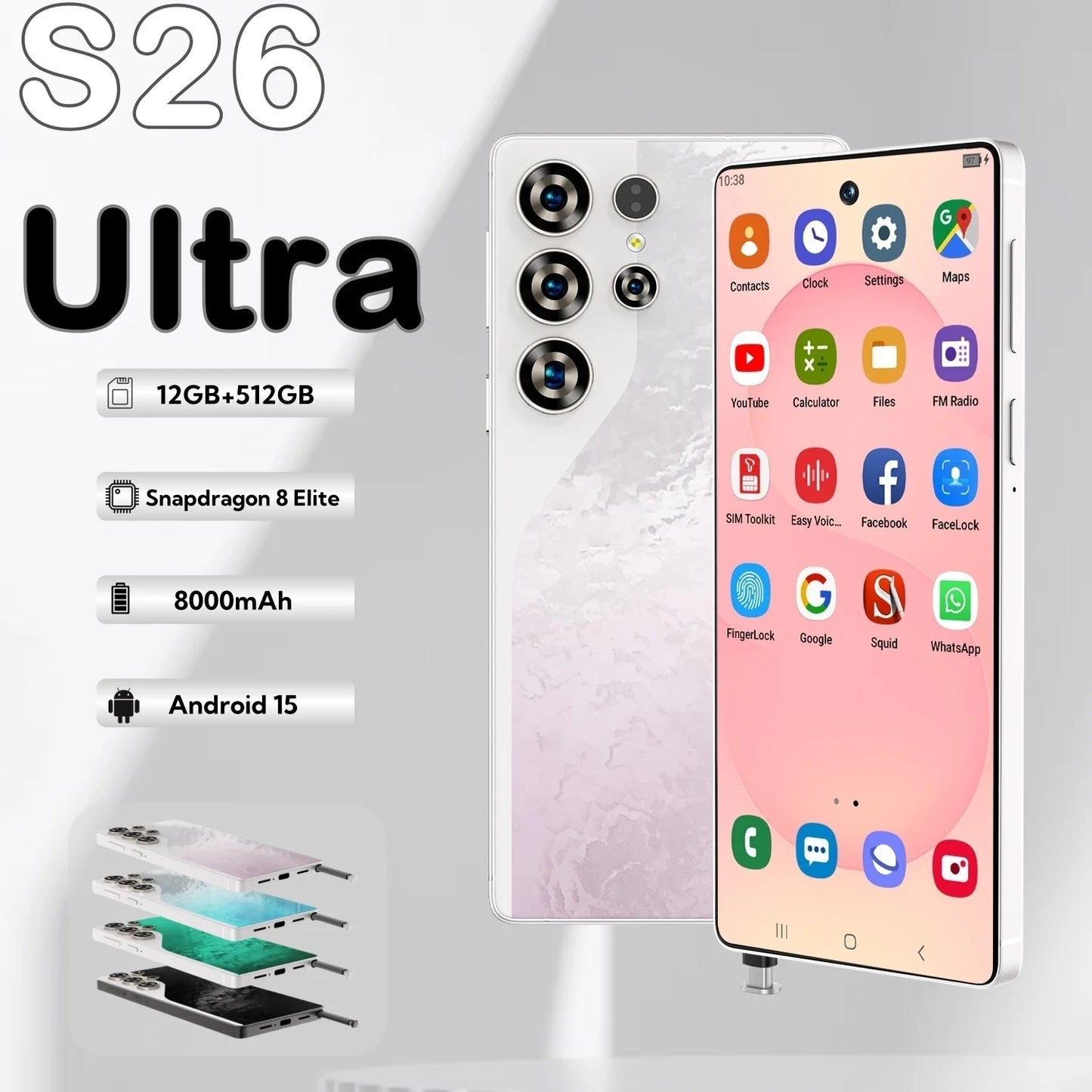 S26 Business Smartphone 5G Dual SIM 108MP Rear Camera Ultra HD Display 8000mAh Battery Octa Deca Core MTK Global 512GB Supports