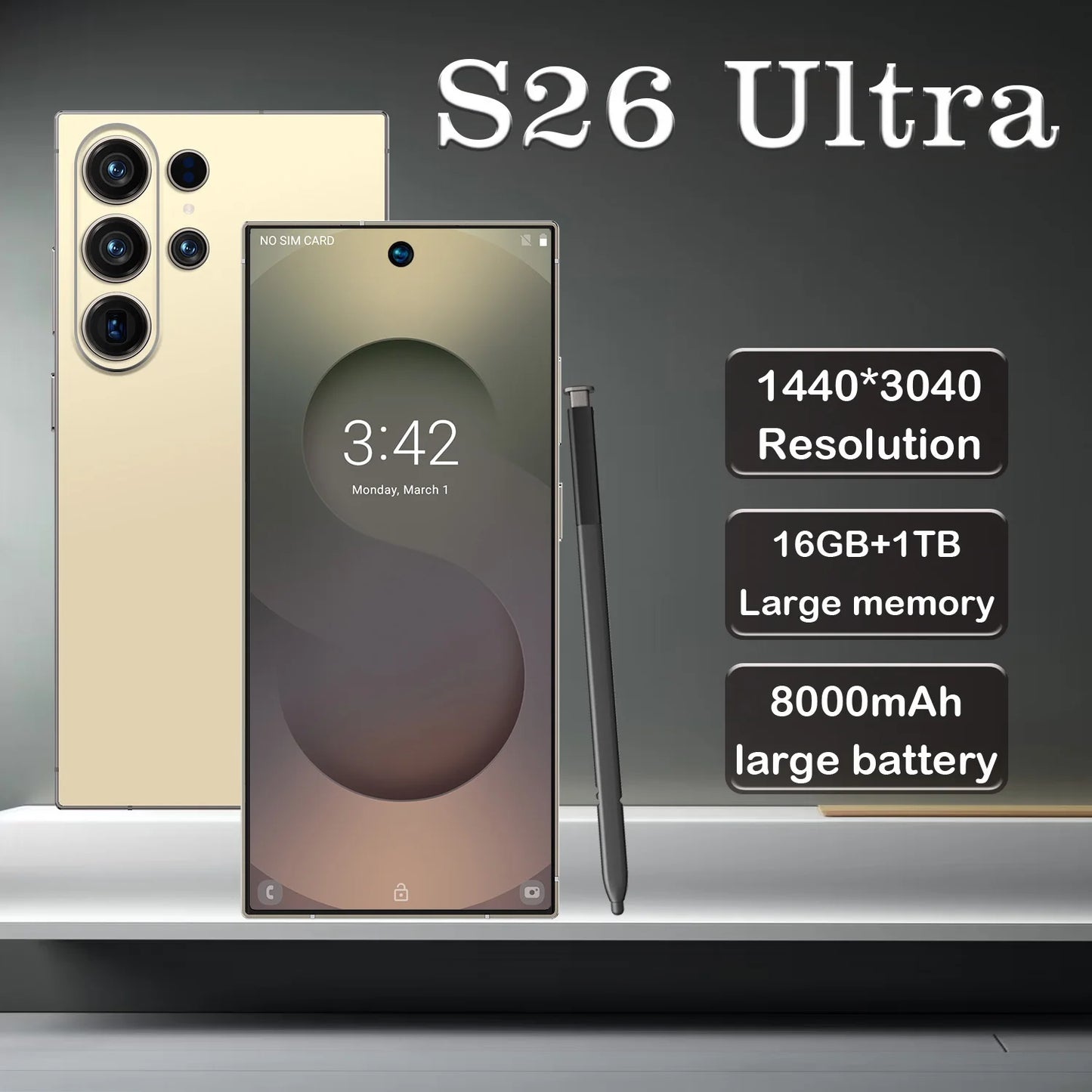 2026 Brand New S26 Ultra 5G Smartphone Octa Core 108MP Rear Camera HD Display 120Hz Large Battery Dual SIM CDMA/LTE Spanish