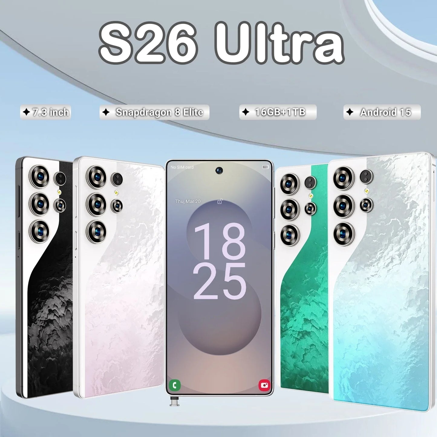 S26 Ultra 16GB+1TB 5G Android 15 Smartphone 7.3 Inch Dual Card Deca Core HD Resolution 100W Quick Unlocked Gaming Phone Spanish