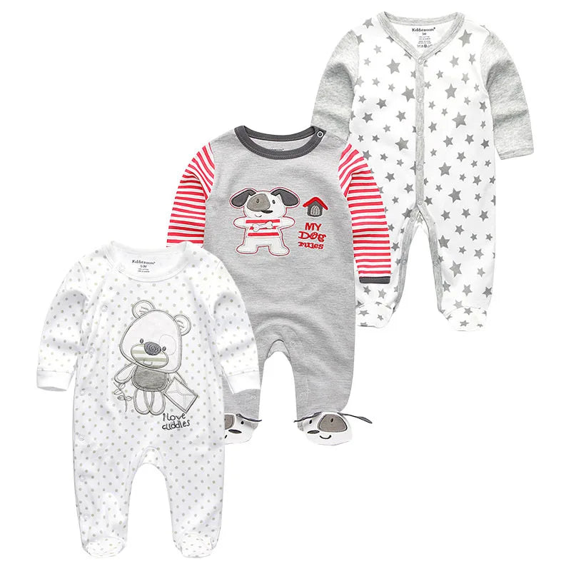 0-12Months Baby Rompers Newborn Pajamas Girls Boys 100% Cotton Long Sleeve 1/2/3 Pieces