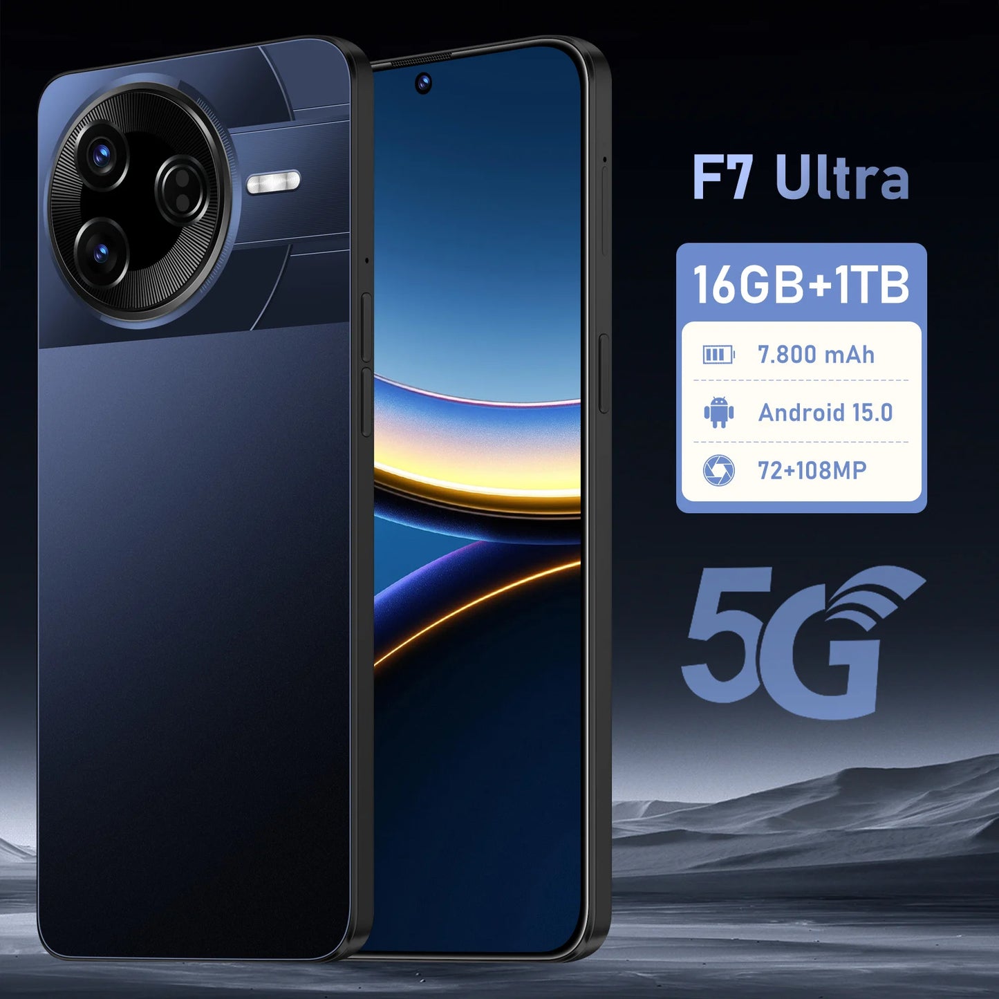 Preferred Ultra 5G F7 - Deca Core CPU 108MP Camera Android 15 System 16GB Large Storage HD Screen LTE CDMA