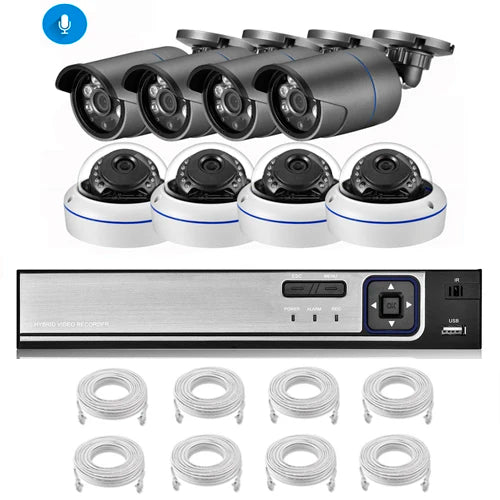 AZISHN 4K 8MP Video Surveillance Set 8CH POE NVR kit AI Human Detection IP Camera Indoor Outdoor Audio Recorder Security System