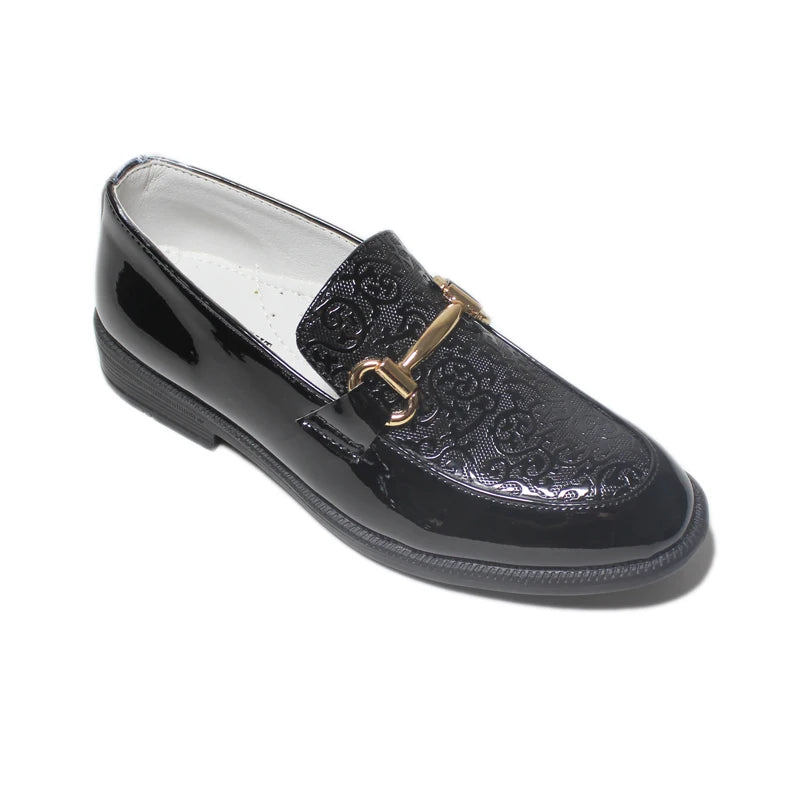 Boys Formal Shoes Black Patent Leather Slip On Round Toes