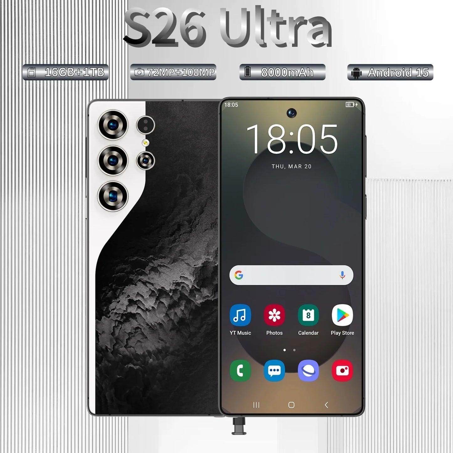 S26 Ultra 16GB+1TB 5G Android 15 Smartphone 7.3 Inch Dual Card Deca Core HD Resolution 100W Quick Unlocked Gaming Phone Spanish