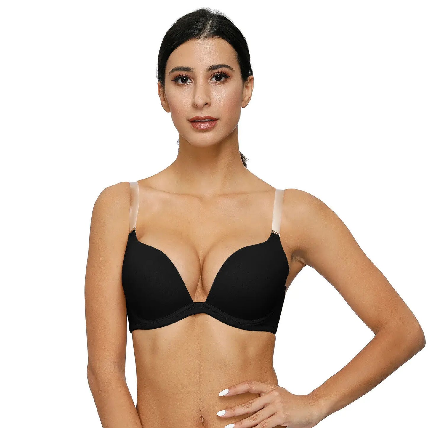 Women Bra Push Up Bras Deep Plunge V Neck Lingerie Clear Straps Multiway
