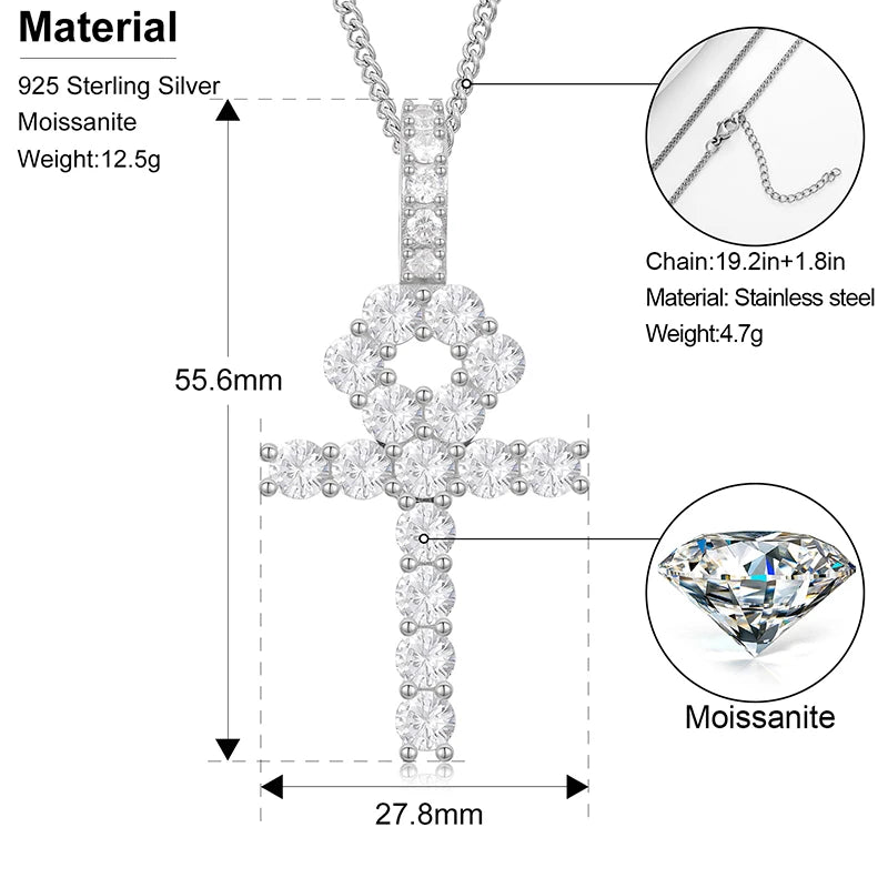 Moissanite Men Women Hip Hop Cross Pendant 925 Sterling Silver Material Fine Jewelry