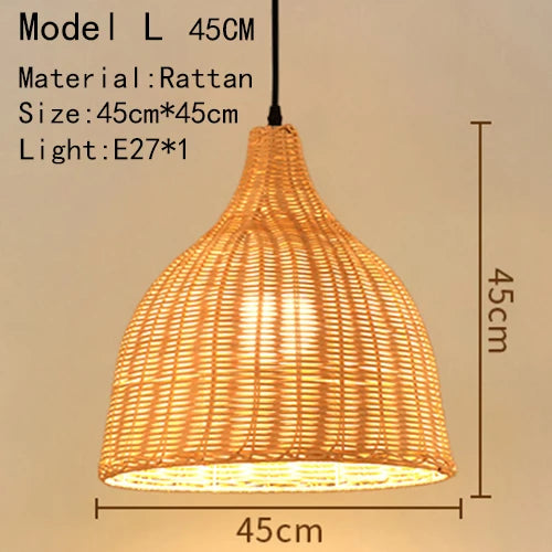 Bamboo Hand Knitted Wood Rattan Creative Hanging Lamp Light Fixture