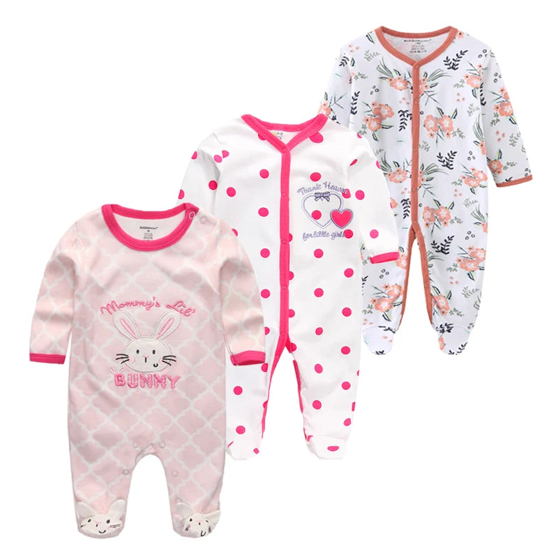 0-12Months Baby Rompers Newborn Pajamas Girls Boys 100% Cotton Long Sleeve 1/2/3 Pieces