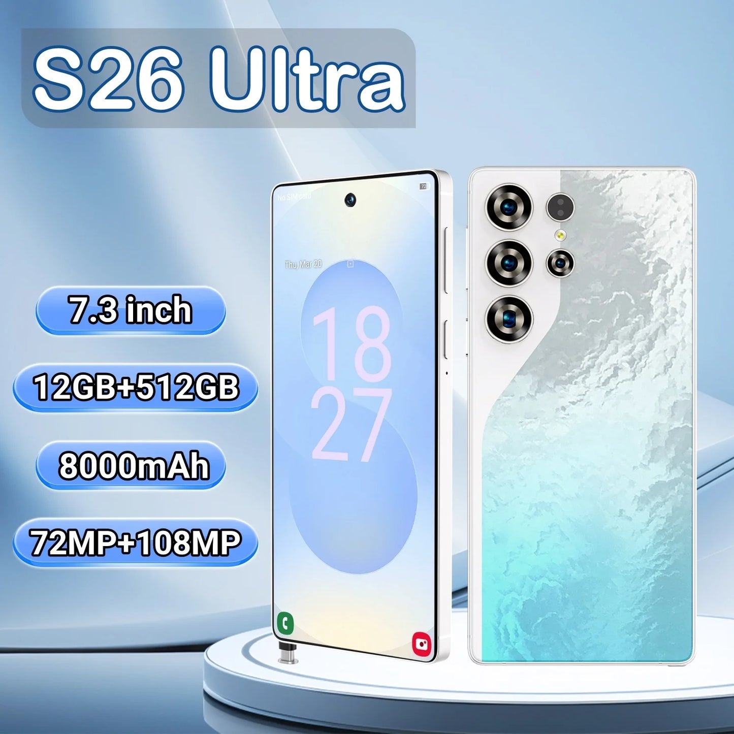 S26 Business Smartphone 5G Dual SIM 108MP Rear Camera Ultra HD Display 8000mAh Battery Octa Deca Core MTK Global 512GB Supports