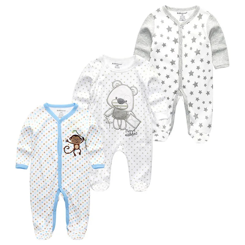 0-12Months Baby Rompers Newborn Pajamas Girls Boys 100% Cotton Long Sleeve 1/2/3 Pieces