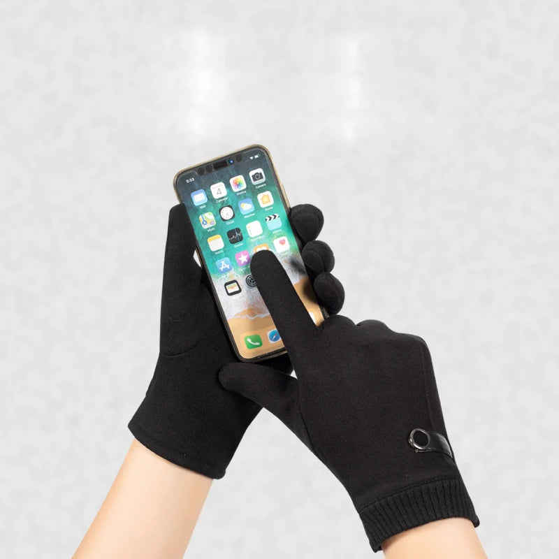 Men Winter Keep Warm Touch Screen Plus Velvet Thicken Fashion Cold Protection Outdoor Cycling Drive Mittens Gloves