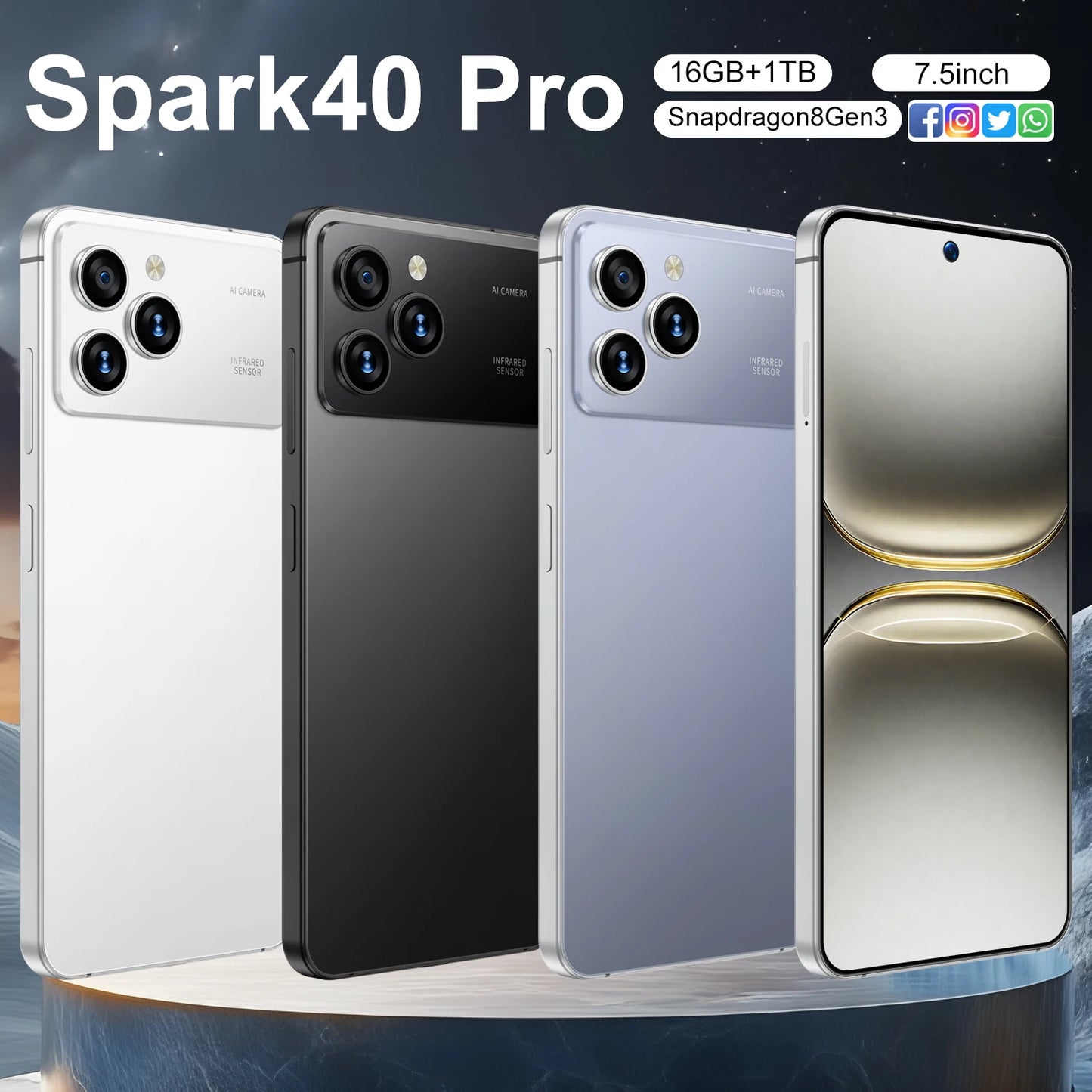 Spark40 Pro 7.3 Inch Android 14 5G LTE Deca Core 108MP HD LCD Dual SIM 16GB+1TB Spanish Smartphone