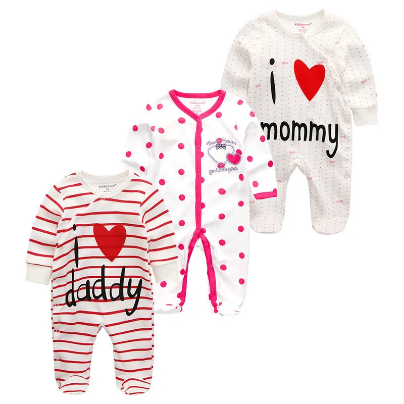 0-12Months Baby Rompers Newborn Pajamas Girls Boys 100% Cotton Long Sleeve 1/2/3 Pieces