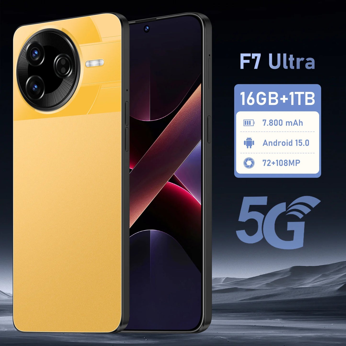 Preferred Ultra 5G F7 - Deca Core CPU 108MP Camera Android 15 System 16GB Large Storage HD Screen LTE CDMA