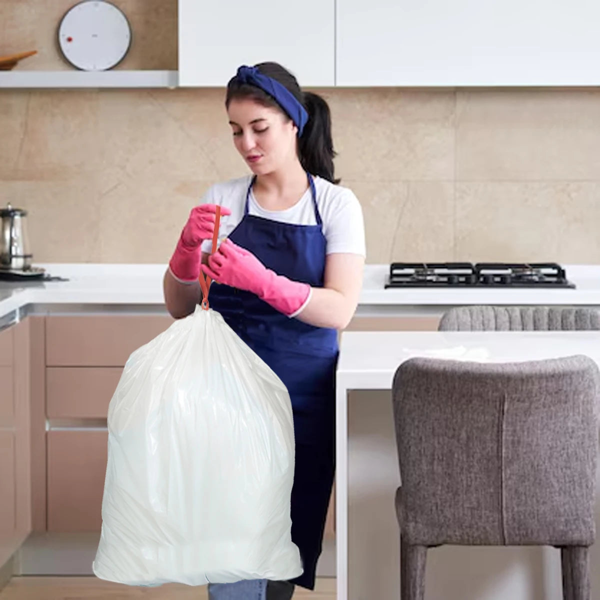 BEIDOU-PAC Tall Kitchen Drawstring Trash Bags 13 Gallon, 200 Count, Heavy Duty White & Unscented Can Liners