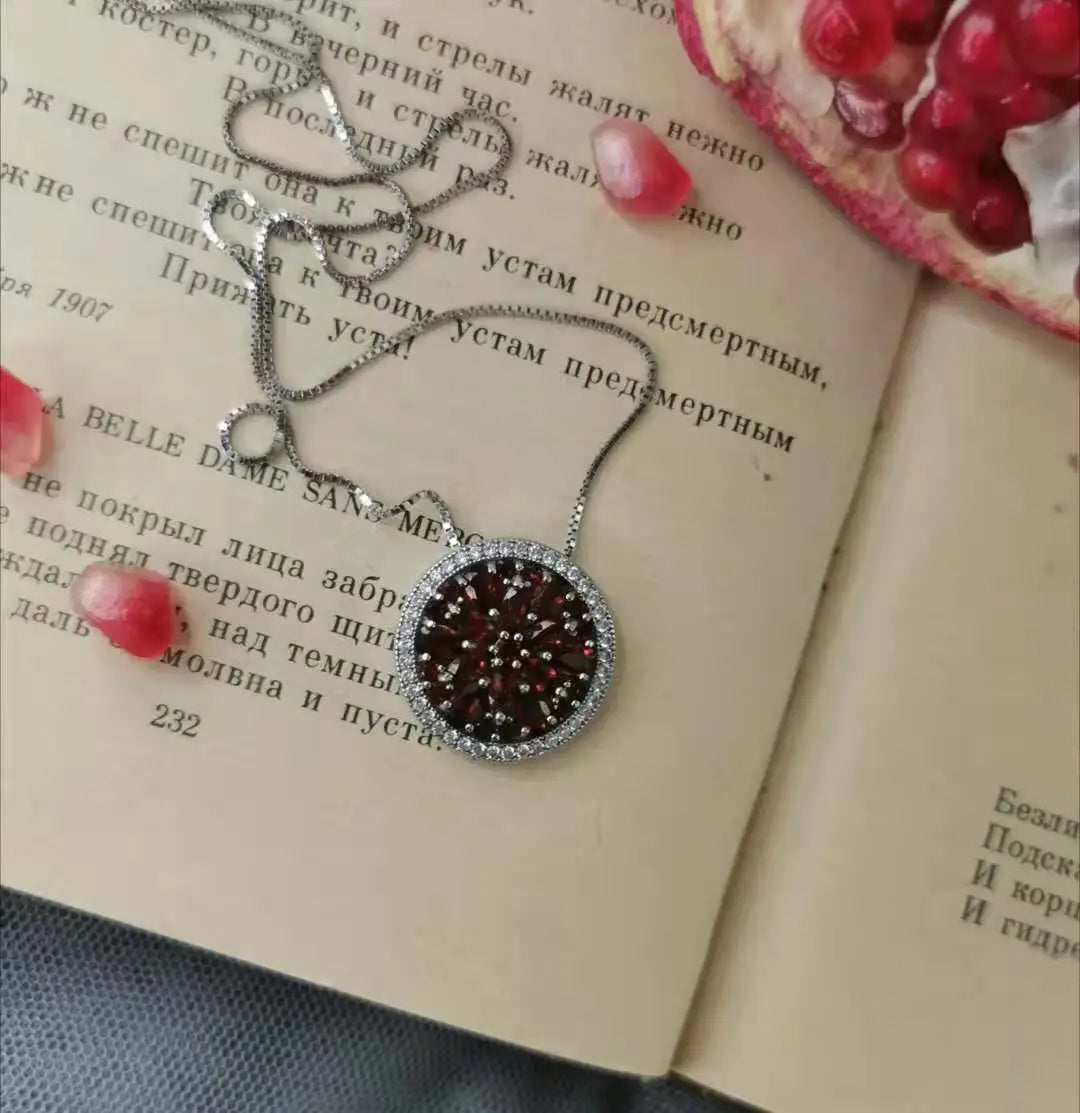 GEM'S BALLET Women's Natural Red Garnet Gemstone Necklace Pendant 925 Sterling Sliver Fine Jewelry