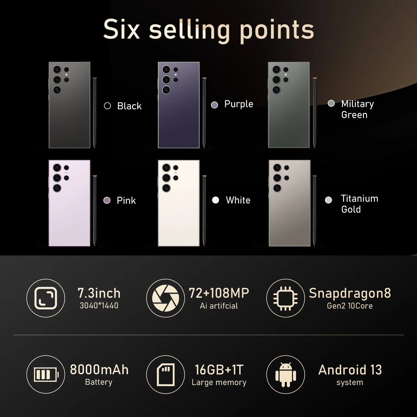 2025 S24 Ultra 7.3 5G Smartphone 16GB+1TB Android HD LCD 65W S Pen Mobile Gaming Phone with WIFI French & Spanish LTE Cellular