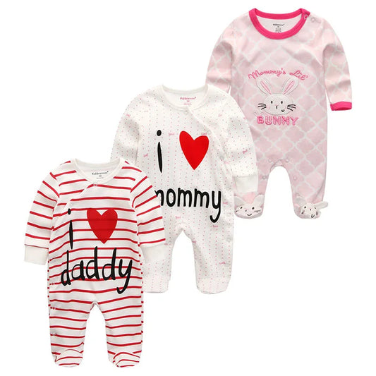 0-12Months Baby Rompers Newborn Pajamas Girls Boys 100% Cotton Long Sleeve 1/2/3 Pieces