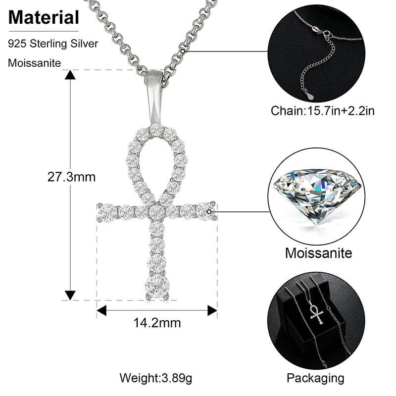 Moissanite Men Women Hip Hop Cross Pendant 925 Sterling Silver Material Fine Jewelry