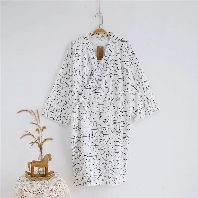 Summer Men's Robe 100% Cotton Gauze Leaf Loose Comfortable Leaves Kimono Robes home clothing nightly Bathrobes