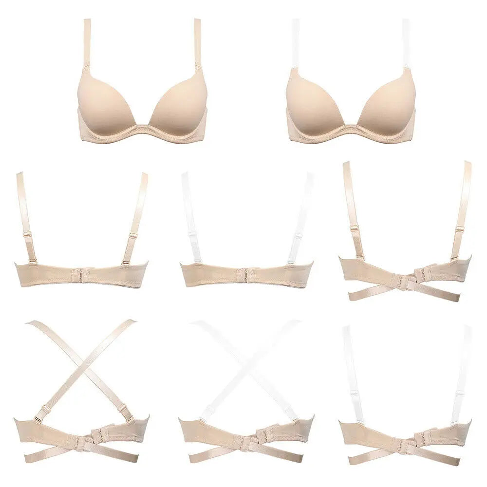 Women Bra Push Up Bras Deep Plunge V Neck Lingerie Clear Straps Multiway